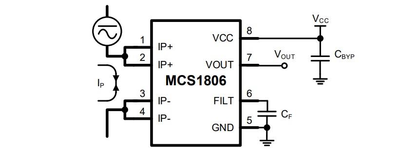 Application Circuit Diagram - Monolithic Power Systems (MPS) MCS1806 Hall-effect Current Sensors